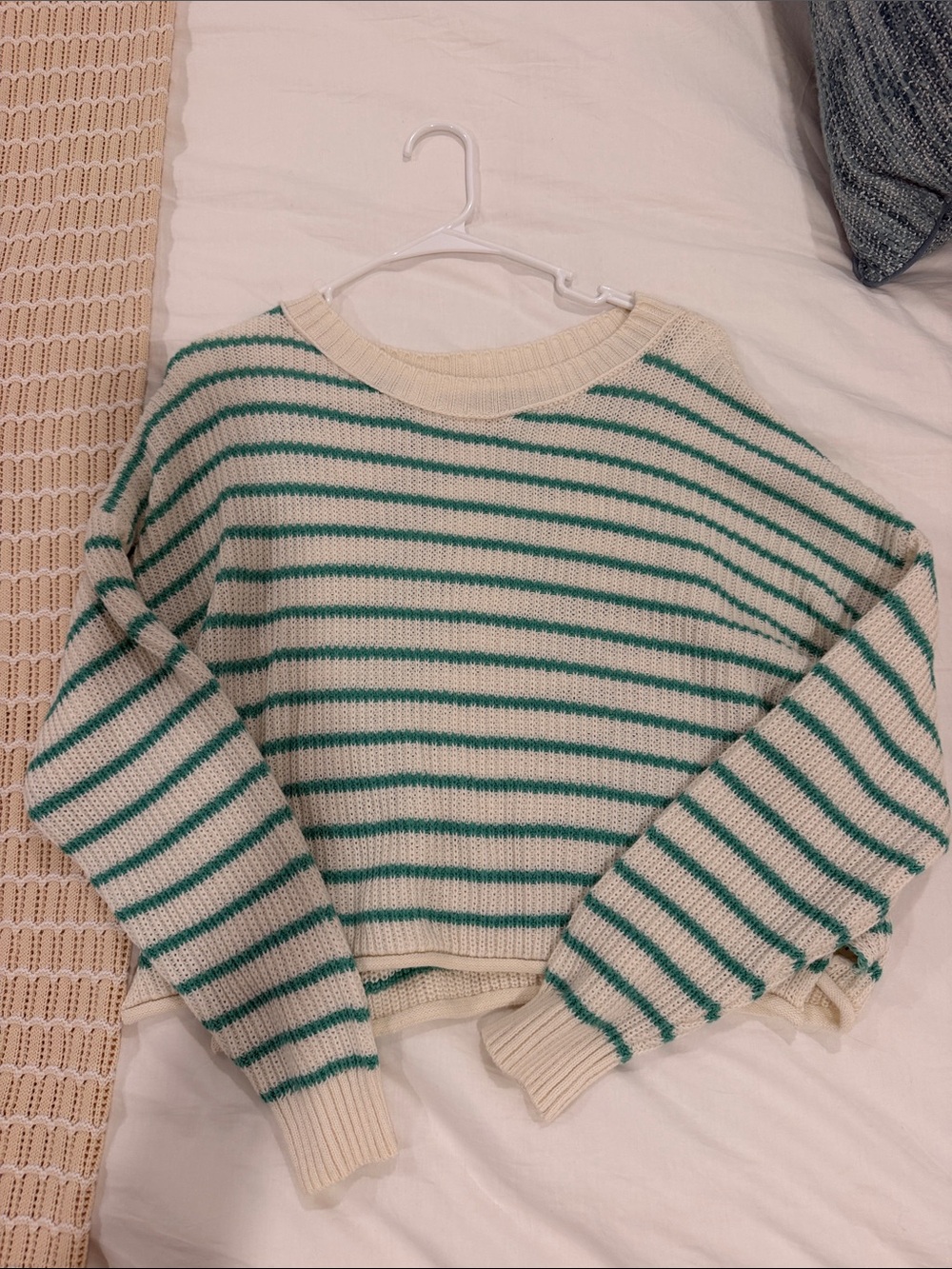 wild fable Cream and Green Striped Crewneck Sweater